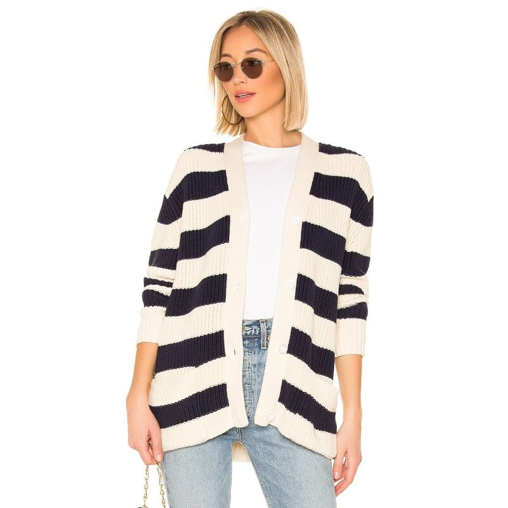 NWT Kule The Tempest Long Sleeve Button Front Cardigan Sweater Navy Cream Size S
